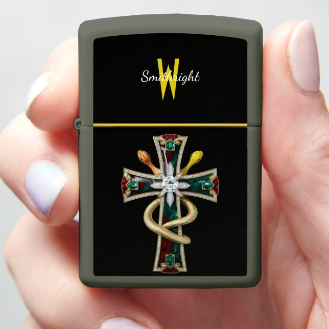 Serpent Dance on Sacred Cross Zippo Lighter (In Hand)