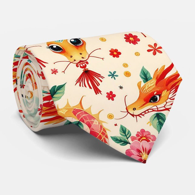 Serpent Dreams Chiness new year Neck Tie (Rolled)