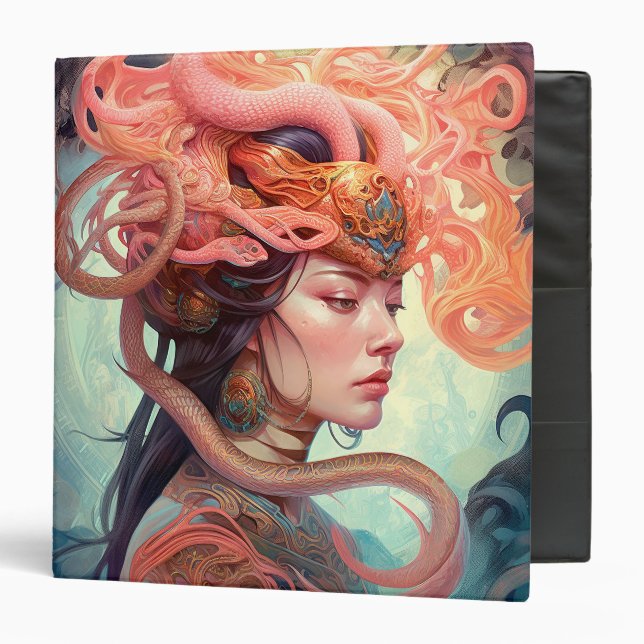 Serpent Hair Lady Fantasy Art 3 Ring Binder (Front/Inside)