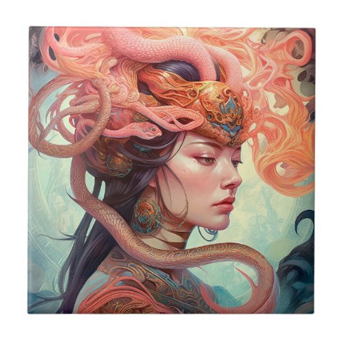 Serpent Hair Lady Fantasy Art Ceramic Tile