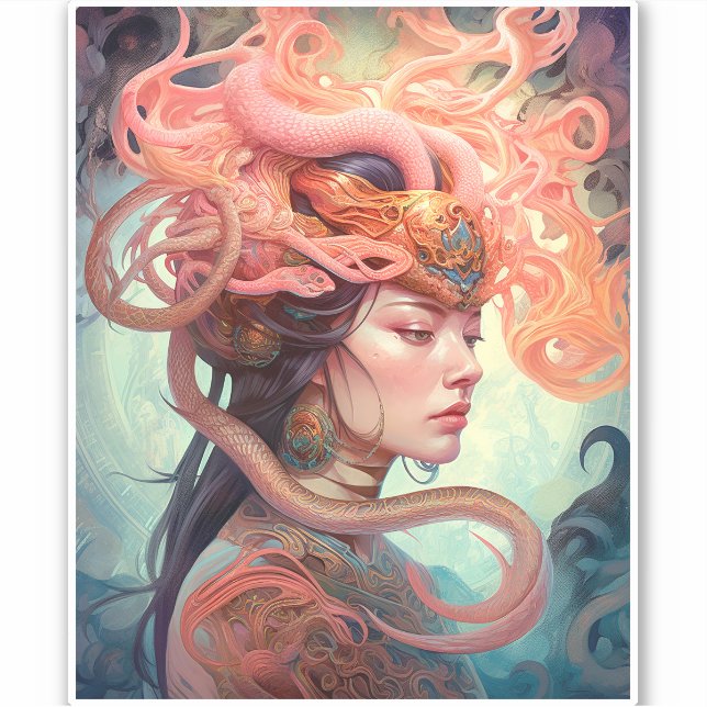 Serpent Hair Lady Fantasy Art Sticker (Front)