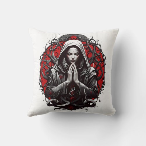Serpent Priestess of the Shadow Grove Throw Pillow