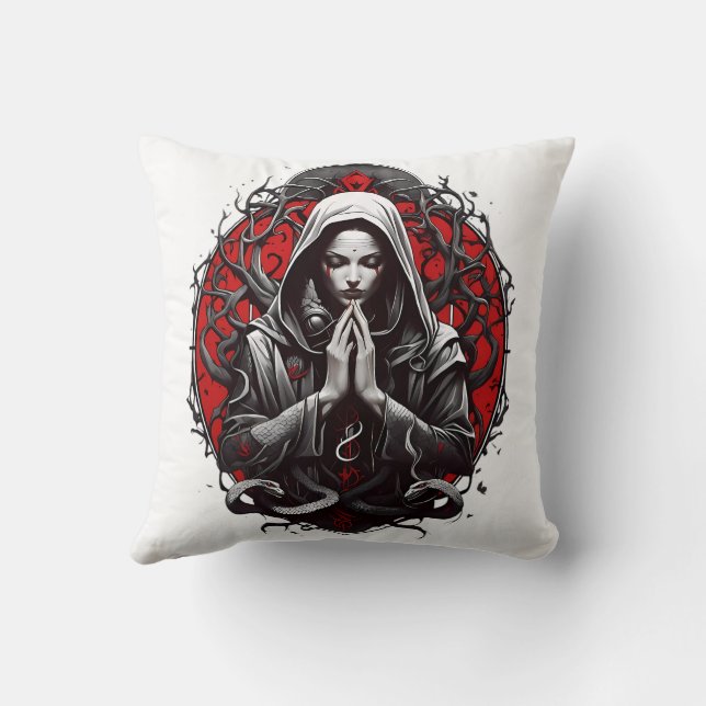 Serpent Priestess of the Shadow Grove Throw Pillow (Back)