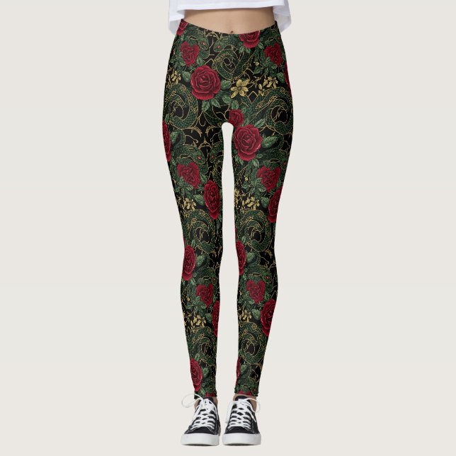 Serpent Rose Print Leggings (Front)