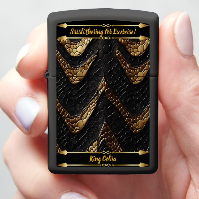 Serpent skin: intricate black and gold zippo lighter (In Hand)