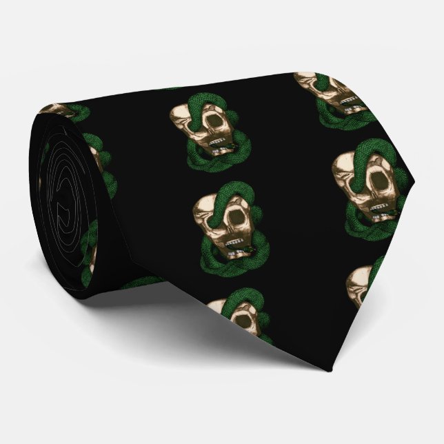 Serpent & Skull (Green) Neck Tie (Rolled)