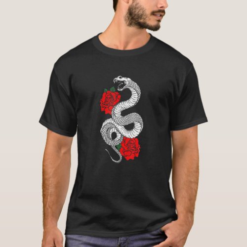 Serpent Snake Red Roses Aesthetic Grunge Punk Goth T_Shirt