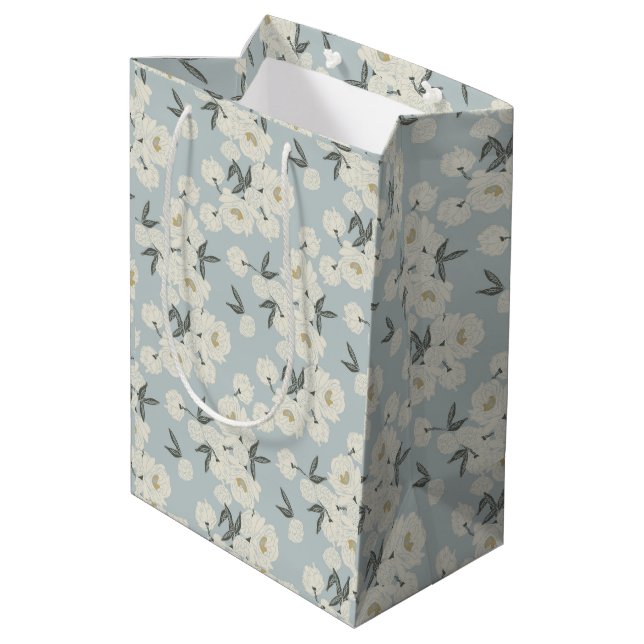 Serpentine Peony- offwhite and light blue Medium Gift Bag (Back Angled)