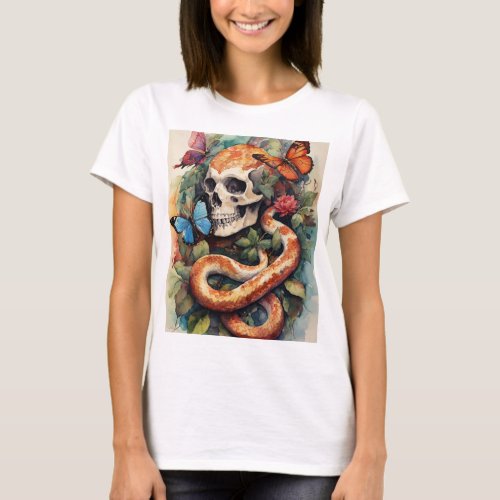  Serpentine Shadows Halloween Serpent and Skull  T_Shirt