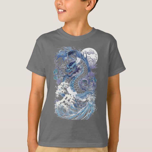 Serpentine Splendor: Japanese Dragon Art Revival T-Shirt (Front)