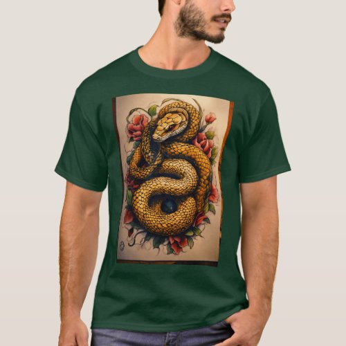 Serpentine Splendor Snake Design Tattoo T_Shirt