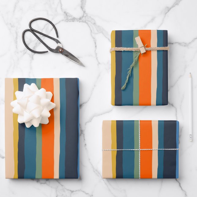 Serrate Stripes Colorful Contemporary Modern  Wrapping Paper Sheets (Front)