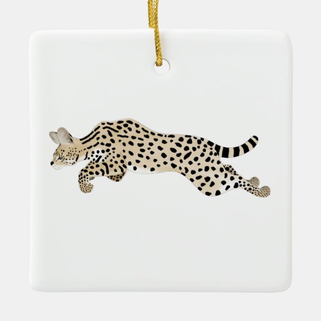 Serval Cat Ceramic Ornament (Front)