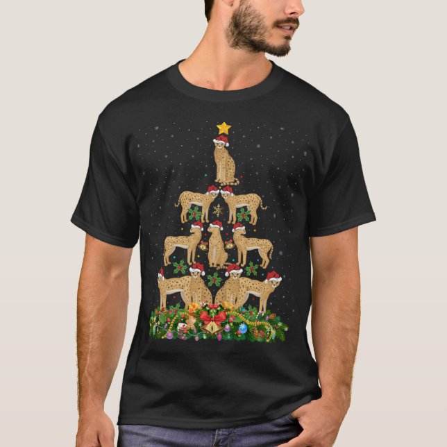 Serval Cat Xmas Tree Gift Santa Hat Serval Christm T-Shirt (Front)