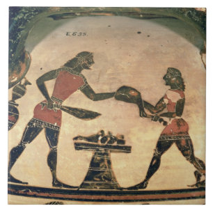 Servants Preparing Food for a Symposium, detail fr Ceramic Tile