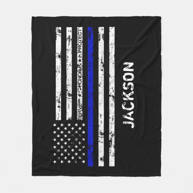 Serve. Honor. Protect Thin Blue Line Flag Fleece Blanket (Front)