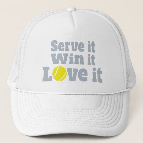 Serve it win it love it tennis ball graphic hat