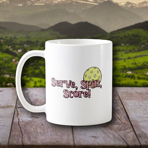 Serve Spin Score  Pink and Yellow Pickleball Coffee Mug