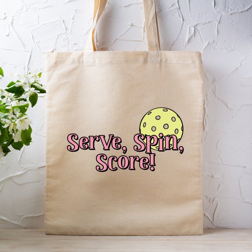 Serve Spin Score  Pink and Yellow Pickleball Tote Bag