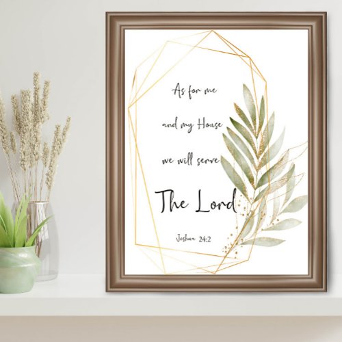 Serve the Lord  Green leaves and gold frame Poster