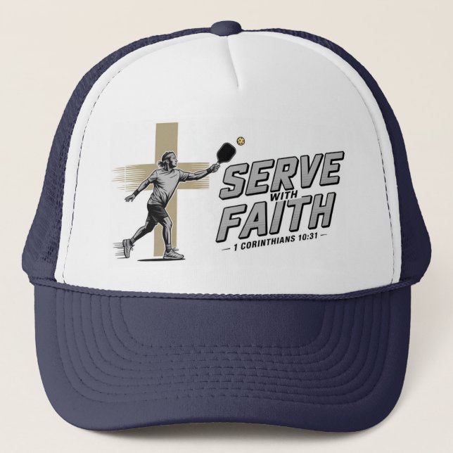 Serve With Faith Christian Pickleball Trucker Hat (Front)