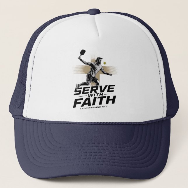 Serve With Faith Christian Pickleball Trucker Hat (Front)