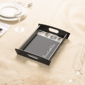 Served with love black and personalized photos serving tray