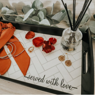 Served With Love Black and White Chevron Tile Serving Tray