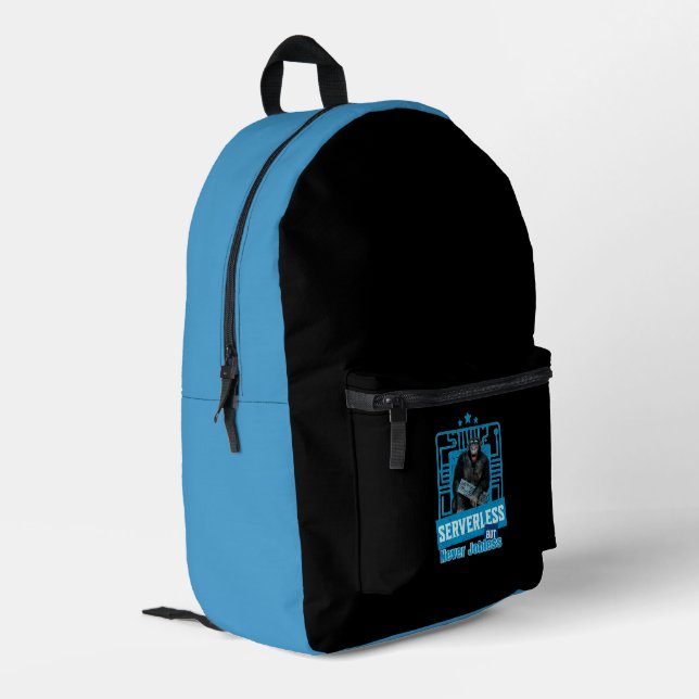 Serverless Funny Monkey Developer Humor Printed Backpack (Back Corner Left)