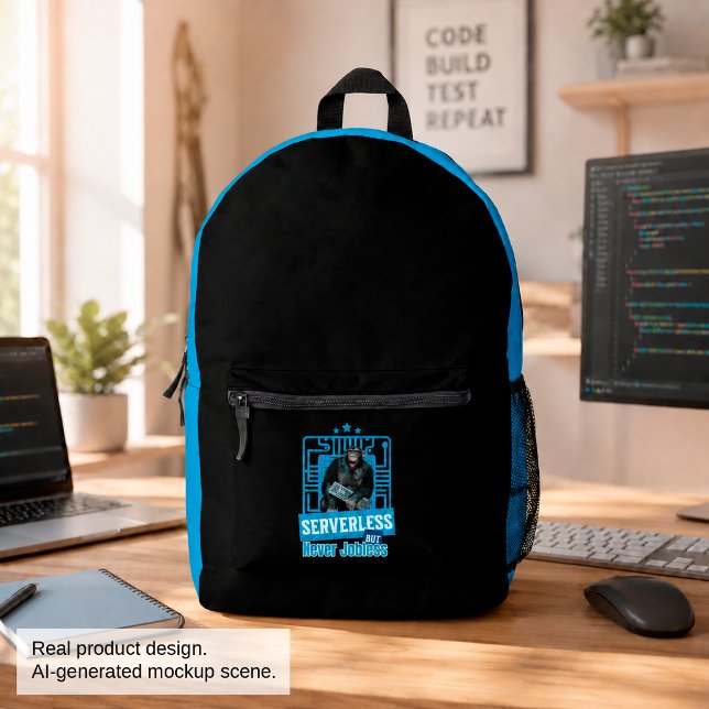 Serverless Funny Monkey Developer Humor Printed Backpack (Creator Uploaded)
