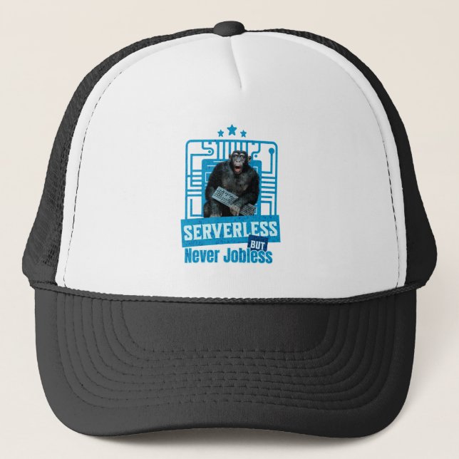 Serverless Funny Monkey Developer Humor Trucker Hat (Front)