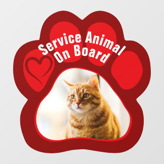 Service Animal On Board Paw Print Photo Cat Window Cling