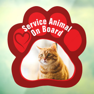 Service Animal On Board Paw Print Photo Cat Window Cling