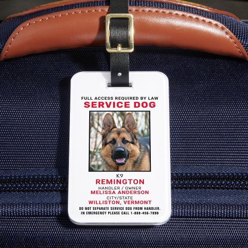 Service Animal Photo ID Badge Luggage Tag