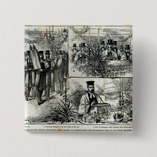 Service at the Jewish Synagogue Pinback Button (Front)