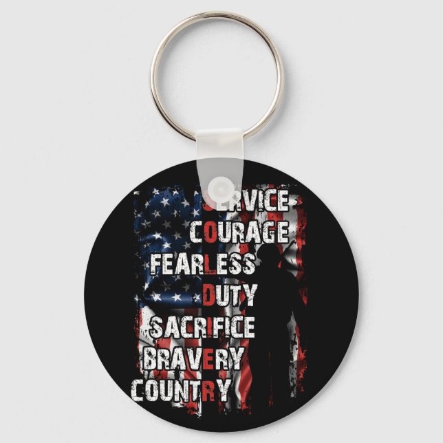 Service Courage Fearless Sacrifice Bravery Country Keychain (Front)