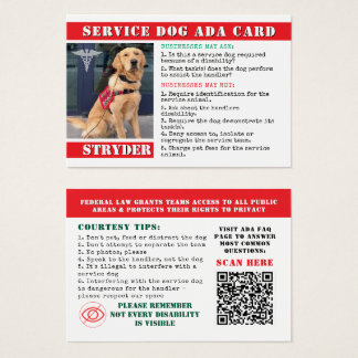 Service Dog ADA Law Cards Red Photo ID Badge