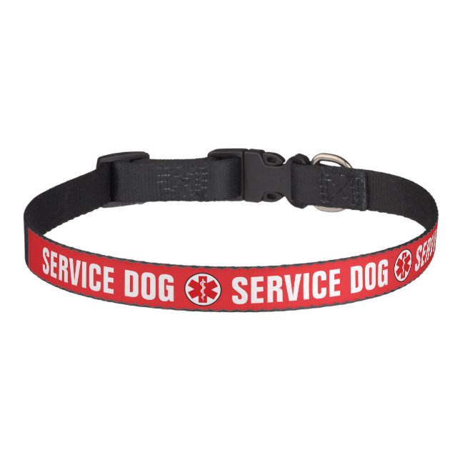 Service Dog Animal Medical Alert Symbol Red Pet Collar (Front)