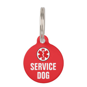Service Dog Animal Medical Alert Symbol Red Pet ID Tag