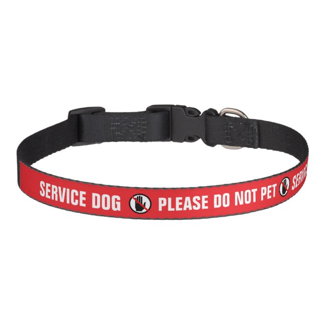Service Dog Animal Working Do Not Pet Symbol Red Pet Collar (Front)