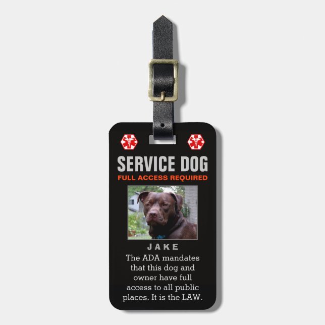 Service Dog - Black Full Access Required Badge Luggage Tag (Front Vertical)
