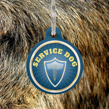 Service Dog Blue And Gold Seal Pet Id Tag by Sideview at Zazzle