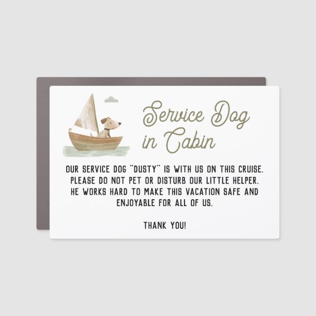 Service Dog Cruise Cabin Stateroom Door Sign (Front)