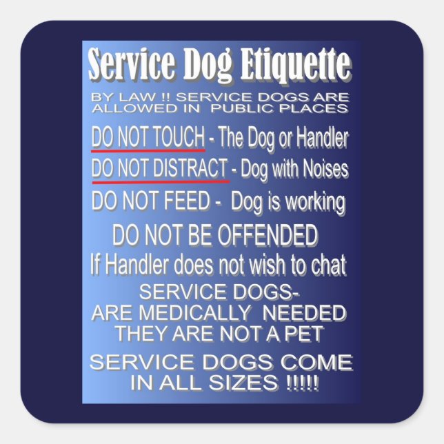 Service Dog Etiquette Square Sticker (Front)