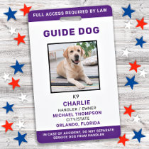 Service Dog Guide Dog ID Personalized Photo Badge