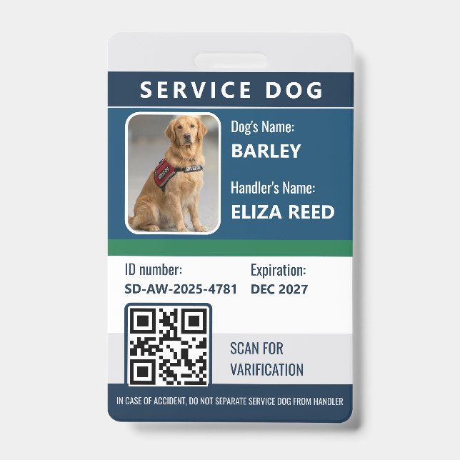 Service Dog ID Card – Official Verification Badge (Front)