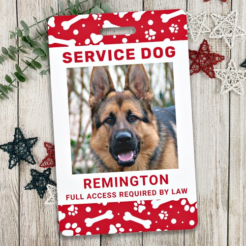 Service Dog ID Personalized Red Paw Prints Photo Badge