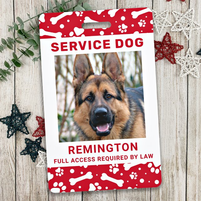 Service Dog ID Personalized Red Paw Prints Photo Badge (Creator Uploaded)