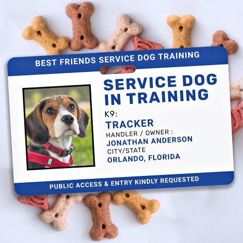 Service Dog In Training ID Blue Personalized Photo Badge