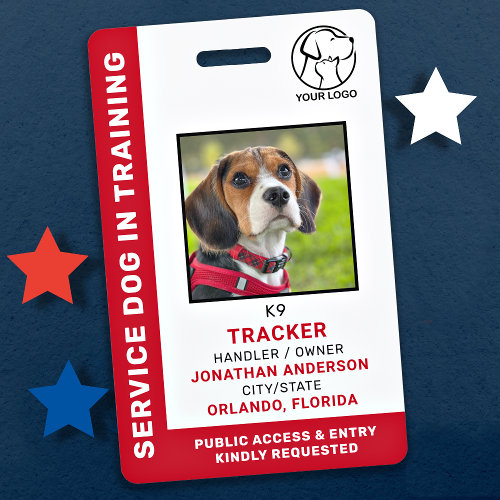 Service Dog In Training ID Custom Logo Photo Badge